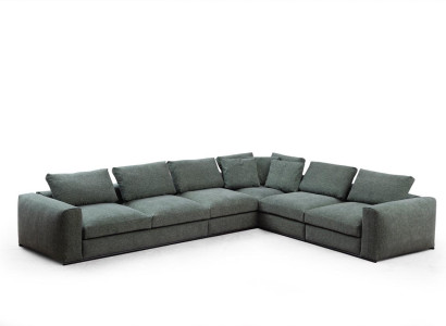 Living landscape Corner sofa L-shape Wood with Textile Modern Couch new green